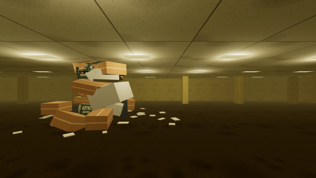 Level 0: yellow rooms, an exit door in the distance