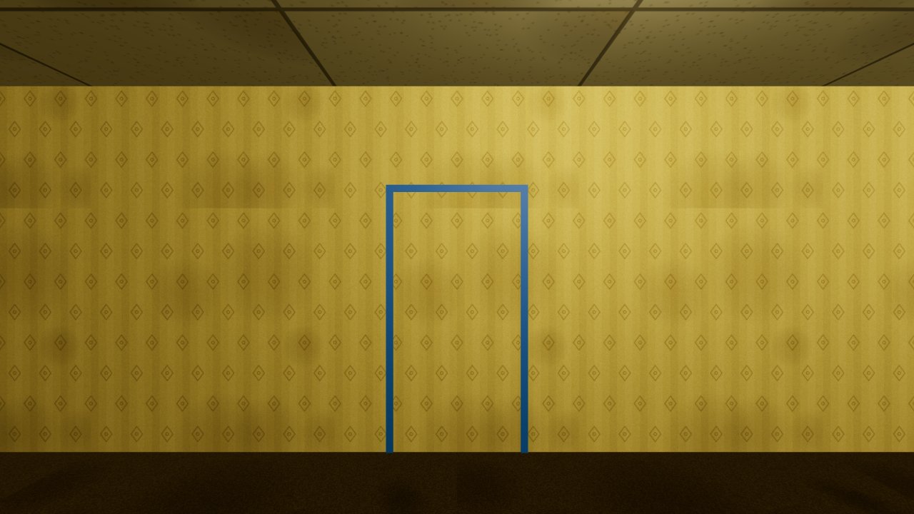 Level 0: open yellow rooms under fluorescent panels