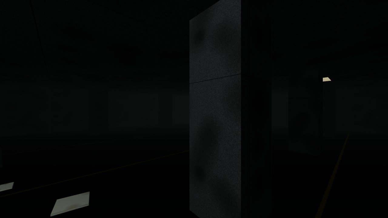 Level 1: a dark concrete garage with pillars